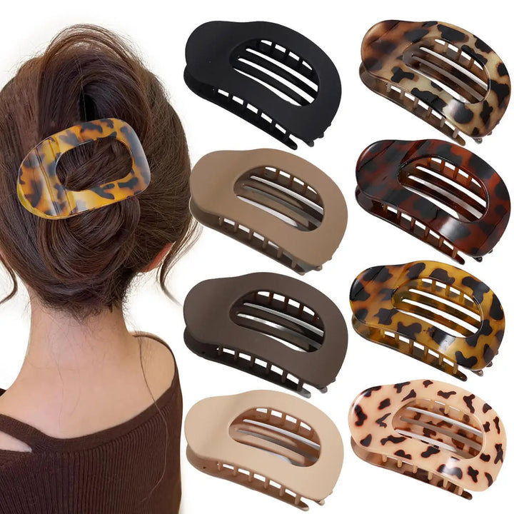 Brenda™ | Fashion Oval Flat Hair Claw Clips for Women Matte Duckbill Clip Back-of-Head Bun Hair Accessories Simple Clip Hair Ornament