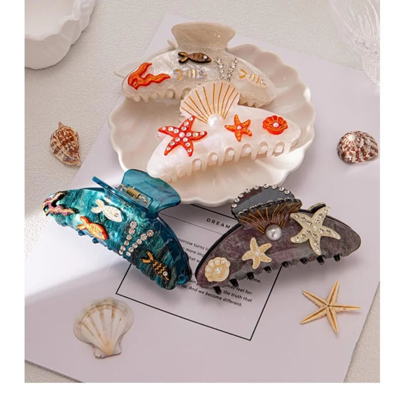 Marlee™ | Beach Starfish Series Collection Hair Claw Colorful Fish Seaweed Starfish Crab Hair Clip Shark Clip for Woman Hair Accessory