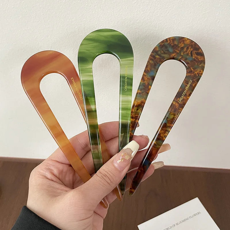 Serine™ | Fashion Marble Print U-Shaped Hair Fork Acetate Geometric Hair Clip Stick For Bun Maker Women Girls DIY Vintage Hairstyle Tools
