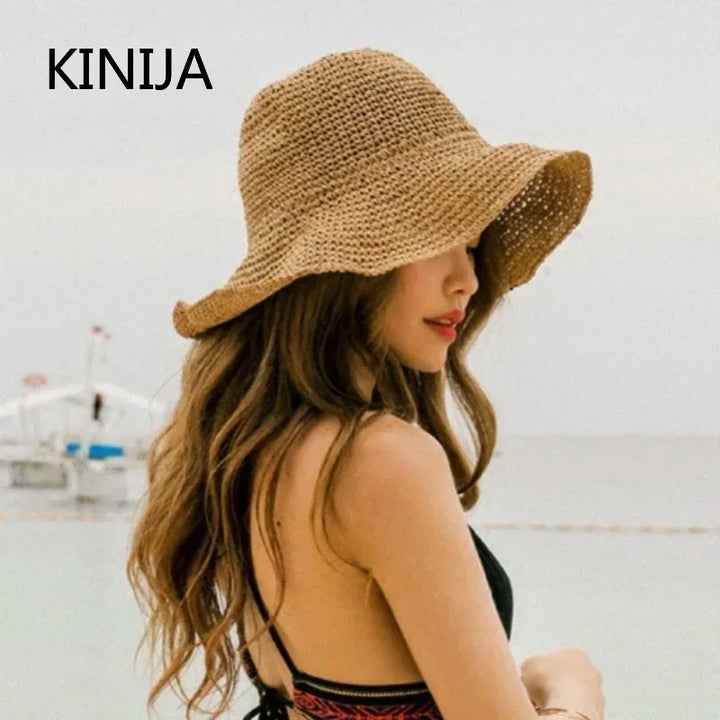 Meadow™ | Beach Hat Women's Sunscreen Cap Simple Women's Panama Straw Hat Summer Sun Hat for Women Lady Foldable Travel Caps 10cm Brim Floppy