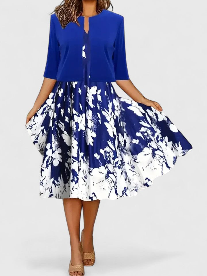 Belle | Women's Floral Midi Dress with Cropped Jacket Two-Piece Set