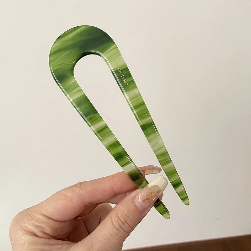 Serine™ | Fashion Marble Print U-Shaped Hair Fork Acetate Geometric Hair Clip Stick For Bun Maker Women Girls DIY Vintage Hairstyle Tools