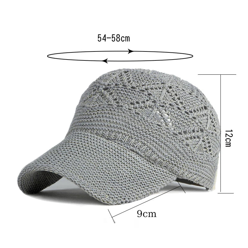 Tess™ | Summer Women Hollow Baseball Cap Breathable Knitting Caps Holiday Mesh Hats Adjustable Cap Sun Hat Gorras