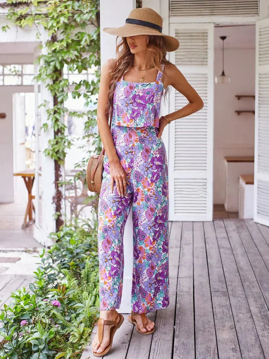 Sienna | Women's Floral Wide Leg Jumpsuit Sleeveless Backless