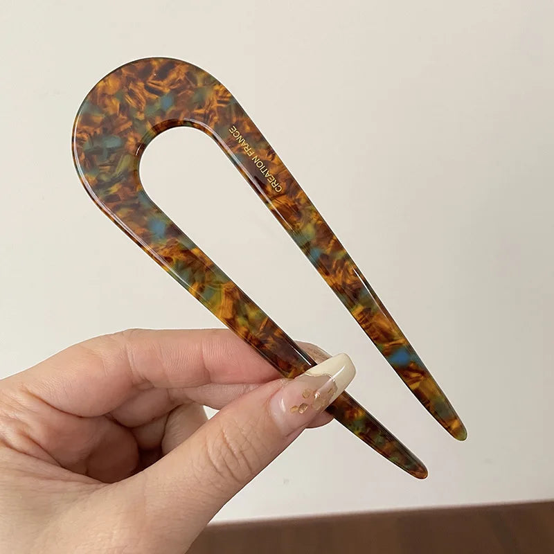 Serine™ | Fashion Marble Print U-Shaped Hair Fork Acetate Geometric Hair Clip Stick For Bun Maker Women Girls DIY Vintage Hairstyle Tools