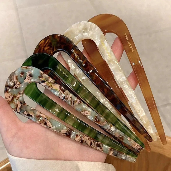 Serine™ | Fashion Marble Print U-Shaped Hair Fork Acetate Geometric Hair Clip Stick For Bun Maker Women Girls DIY Vintage Hairstyle Tools