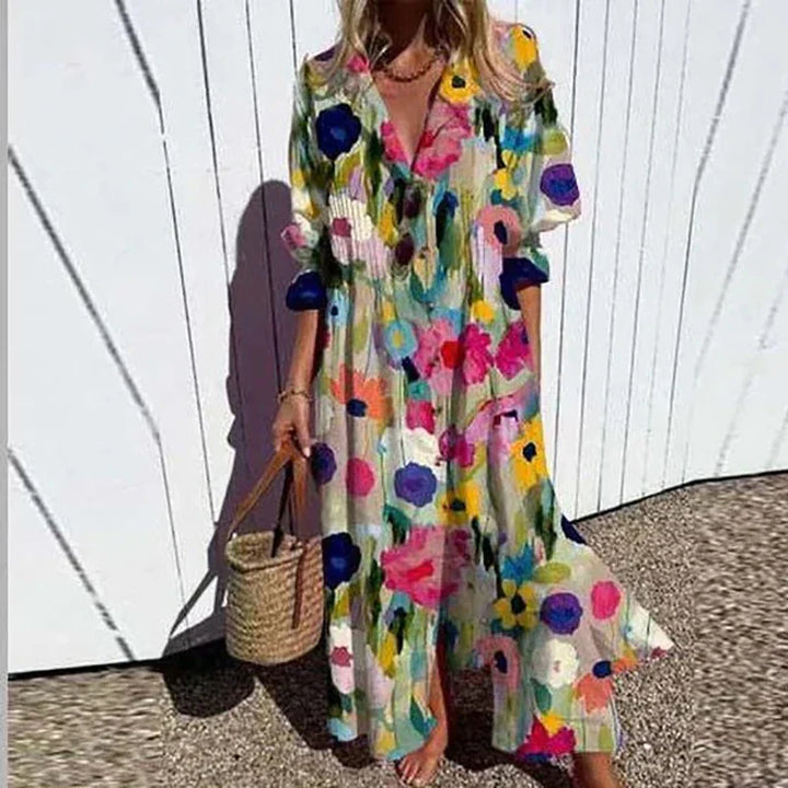Aspen | Women's Floral Button-Front Maxi Dress - White - Image 4