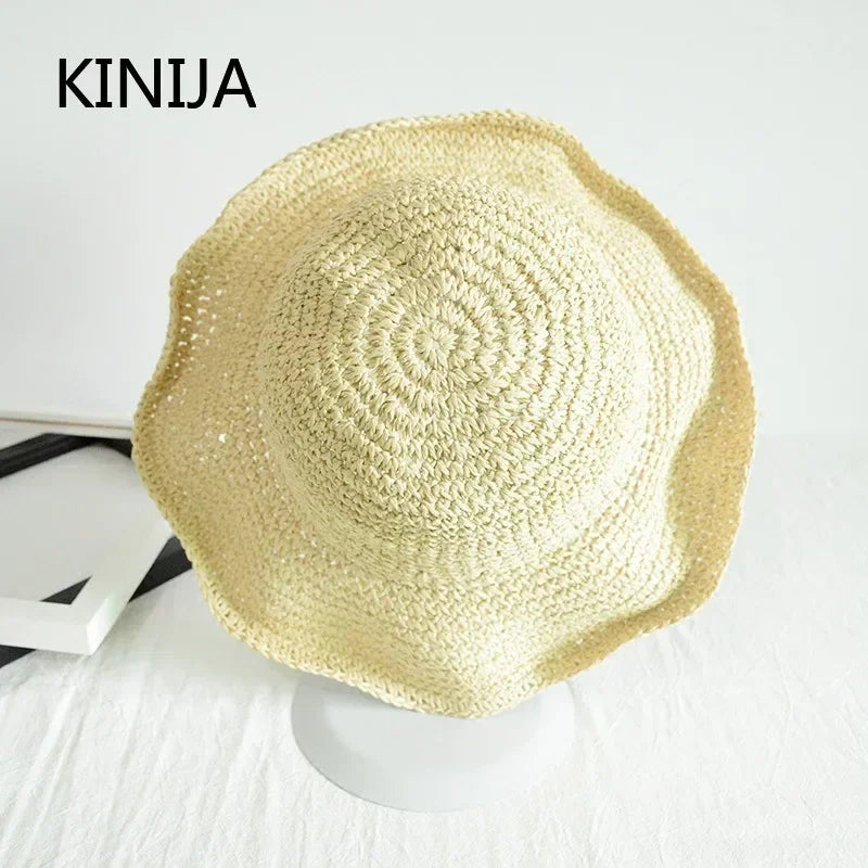Meadow™ | Beach Hat Women's Sunscreen Cap Simple Women's Panama Straw Hat Summer Sun Hat for Women Lady Foldable Travel Caps 10cm Brim Floppy