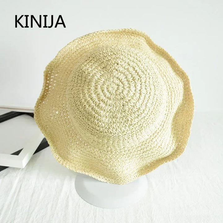 Meadow™ | Beach Hat Women's Sunscreen Cap Simple Women's Panama Straw Hat Summer Sun Hat for Women Lady Foldable Travel Caps 10cm Brim Floppy