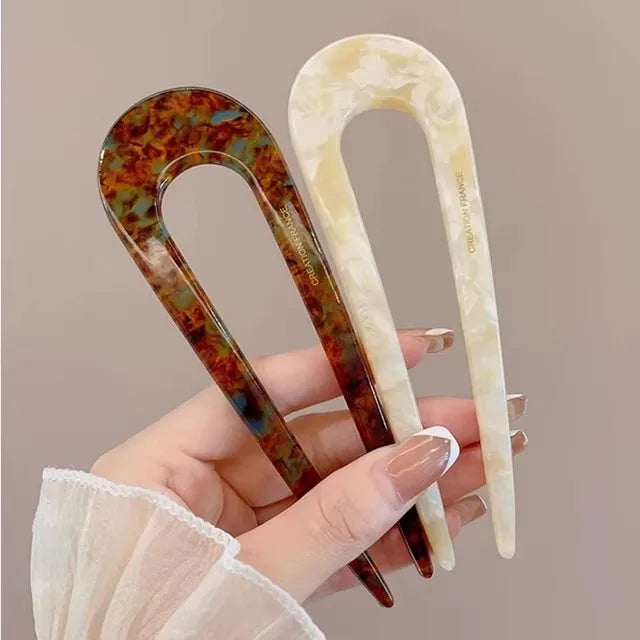 Serine™ | Fashion Marble Print U-Shaped Hair Fork Acetate Geometric Hair Clip Stick For Bun Maker Women Girls DIY Vintage Hairstyle Tools