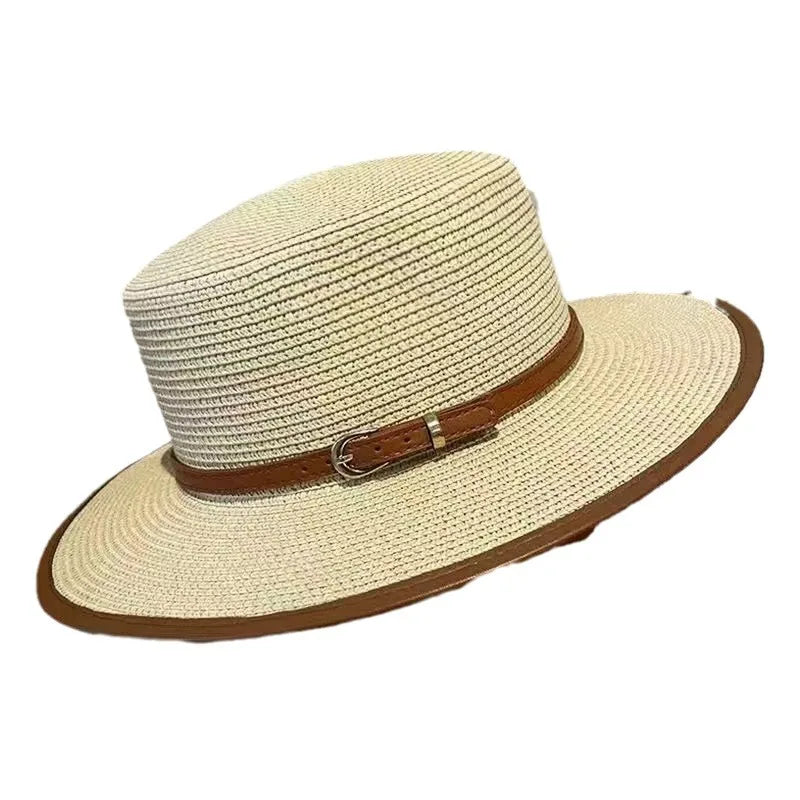 Nia™ | New Fashion Straw Hat Women Wide Brim Sun Protection Beach Hat Bow Straw Cap Casual Ladies Flat Top Panama Hat