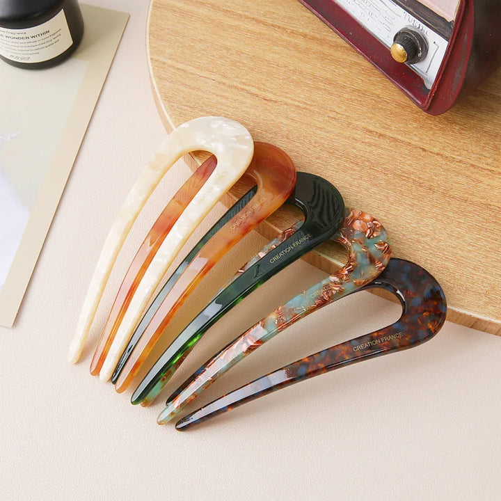 Serine™ | Fashion Marble Print U-Shaped Hair Fork Acetate Geometric Hair Clip Stick For Bun Maker Women Girls DIY Vintage Hairstyle Tools