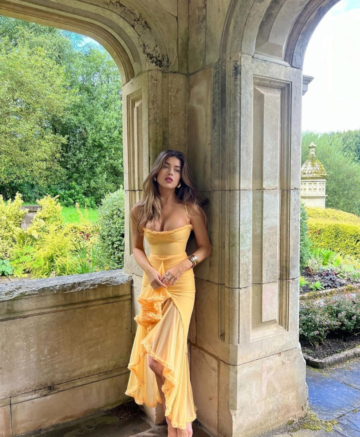 Fauna | Ruched Ruffle Dovetail Party Dress