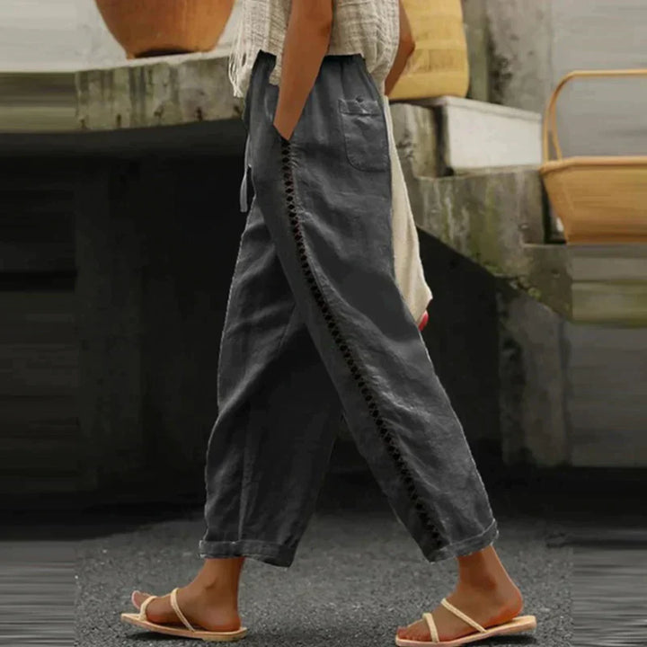 Demi | Women's Wide Leg Linen Trousers with Drawstring Waist