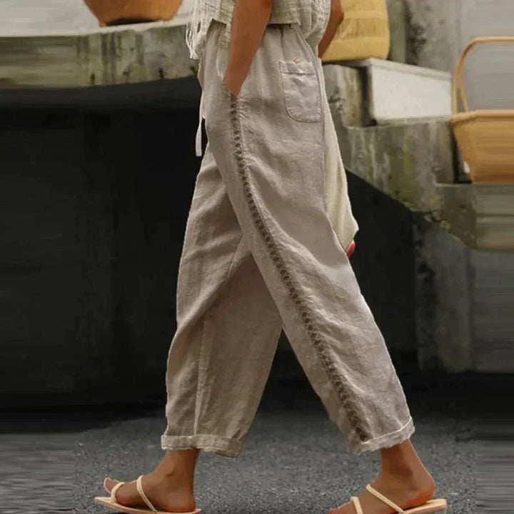 Demi | Women's Wide Leg Linen Trousers with Drawstring Waist