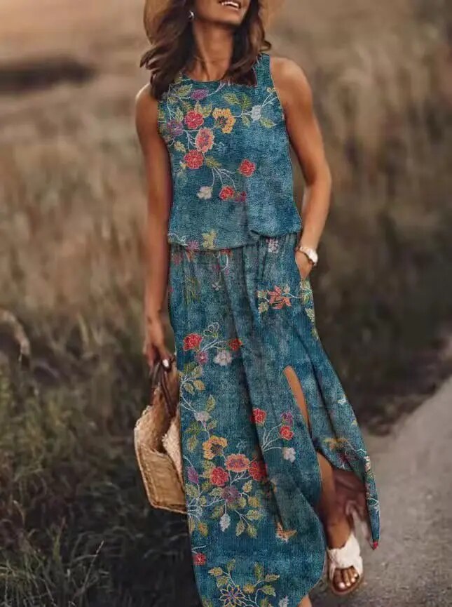 Iris | Women's Floral Two-Piece Crop Top & Maxi Skirt Set