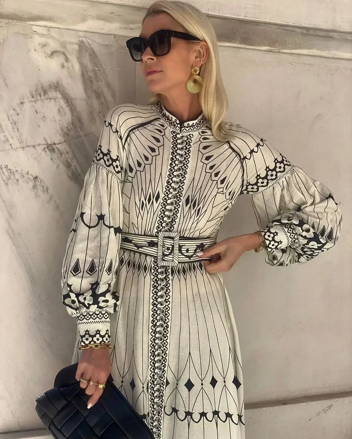 Mirabel™ | Elegant Retro Pattern Print A-Line Dress