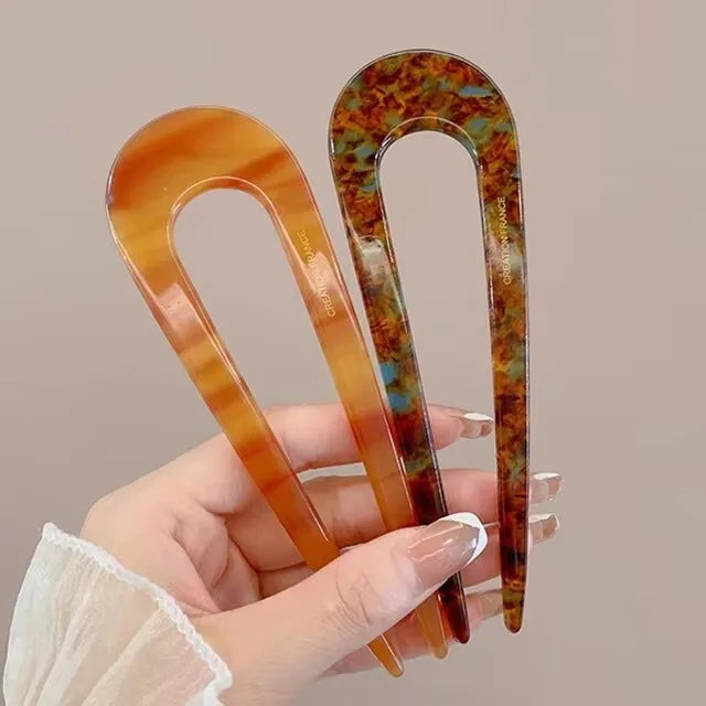Serine™ | Fashion Marble Print U-Shaped Hair Fork Acetate Geometric Hair Clip Stick For Bun Maker Women Girls DIY Vintage Hairstyle Tools