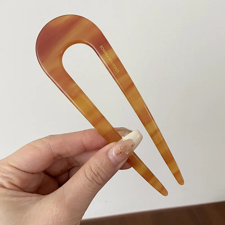 Serine™ | Fashion Marble Print U-Shaped Hair Fork Acetate Geometric Hair Clip Stick For Bun Maker Women Girls DIY Vintage Hairstyle Tools