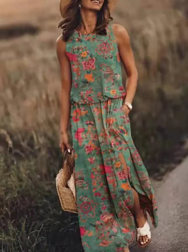 Iris | Women's Floral Two-Piece Crop Top & Maxi Skirt Set