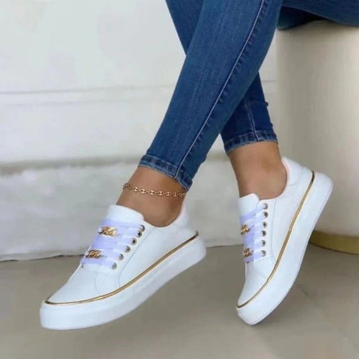 Cleo | Women's Flat Platform Sneakers Gold Chain Detail