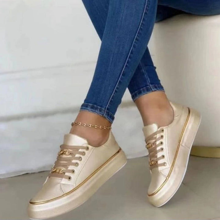 Cleo | Women's Flat Platform Sneakers Gold Chain Detail