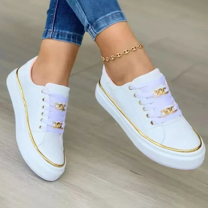 Cleo | Women's Flat Platform Sneakers Gold Chain Detail
