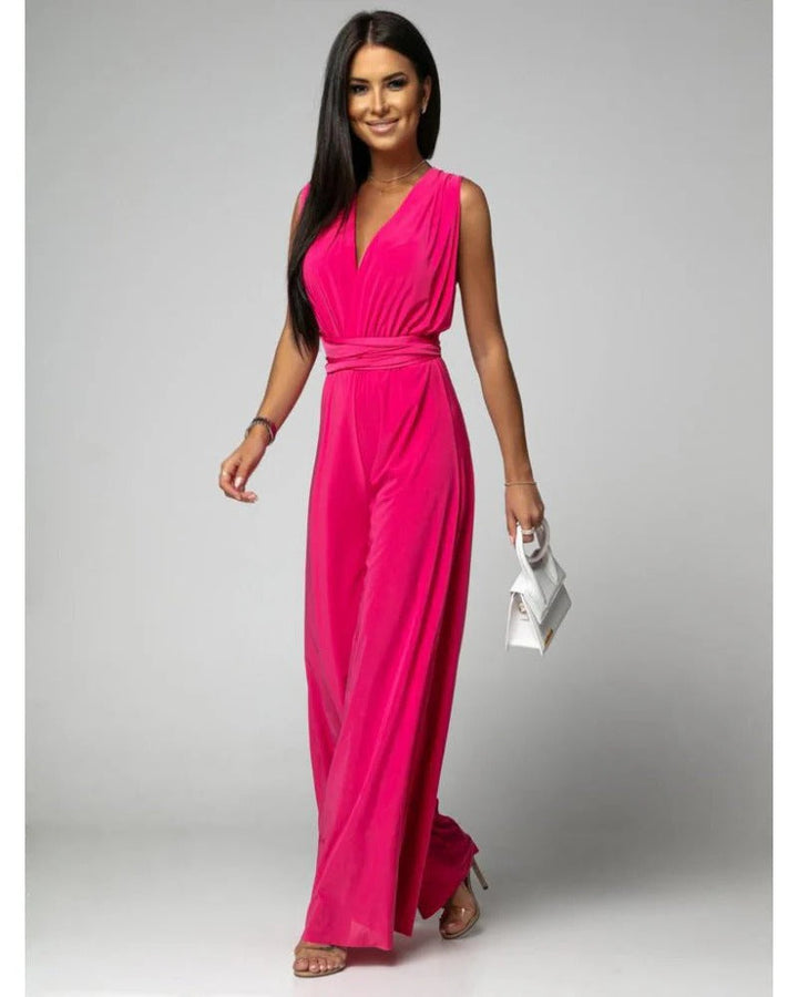 Vera | Women's V-Neck Sleeveless Wide Leg Formal Jumpsuit