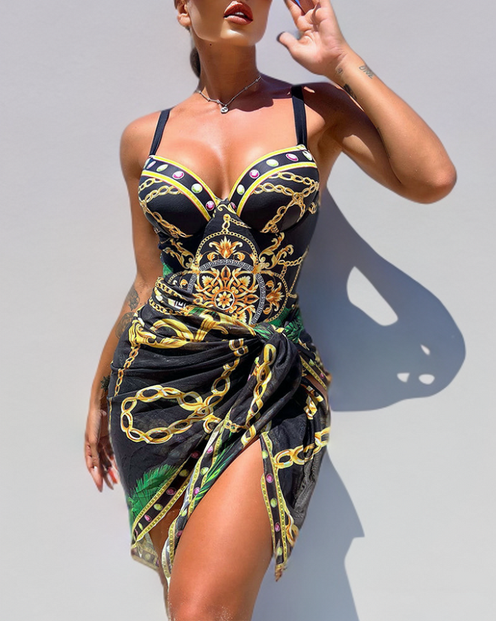 Darlene™ | One-Piece Swimsuit with Push-Up Effect and Matching Beach Skirt