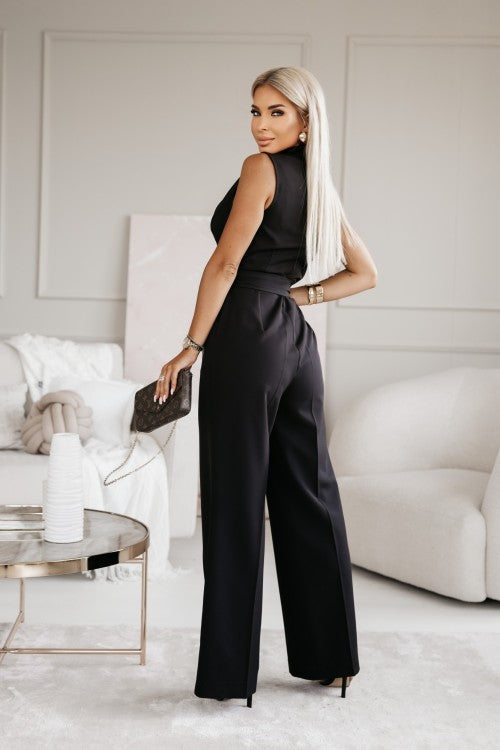 Giuliana | Women's Sleeveless Wide-Leg Jumpsuit V-Neck Belted Formal Playsuit
