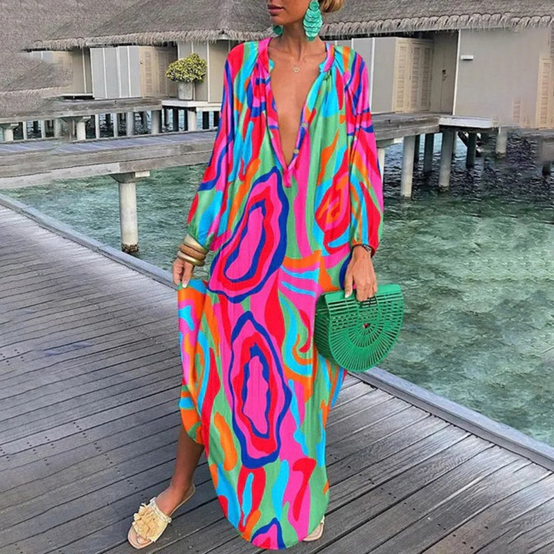 Jana | Vibrant Abstract Maxi Kaftan Dress