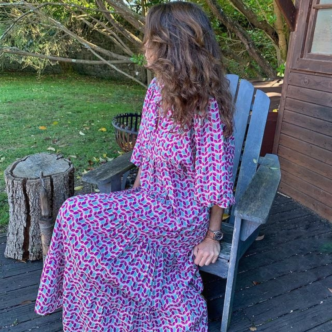 Margot | Women's V-Neck Puff Sleeve Boho Floral Maxi Dress