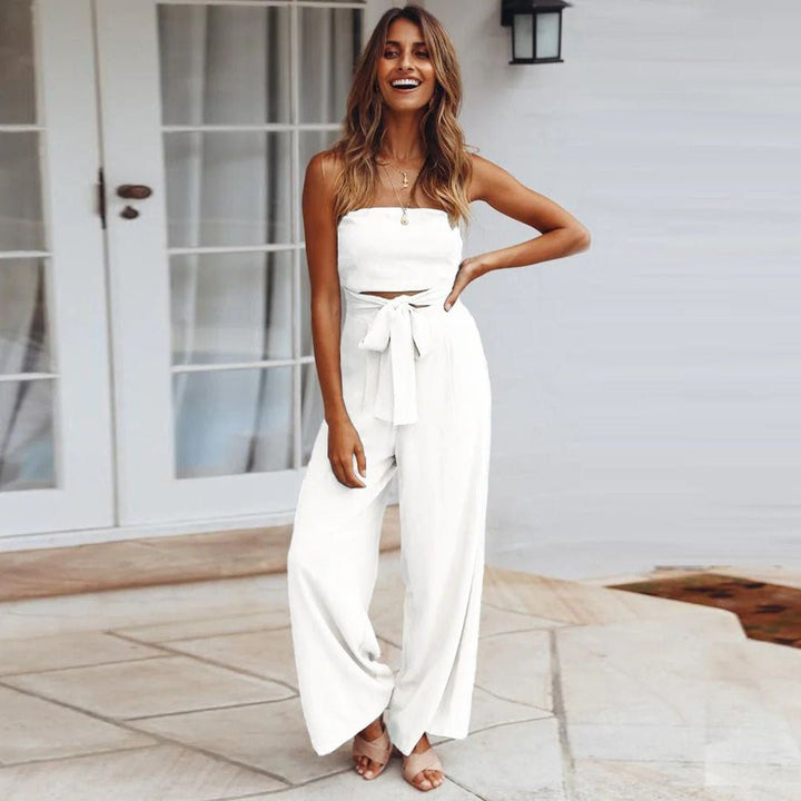 Luna | Women's Strapless Wide Leg Jumpsuit Tie Waist