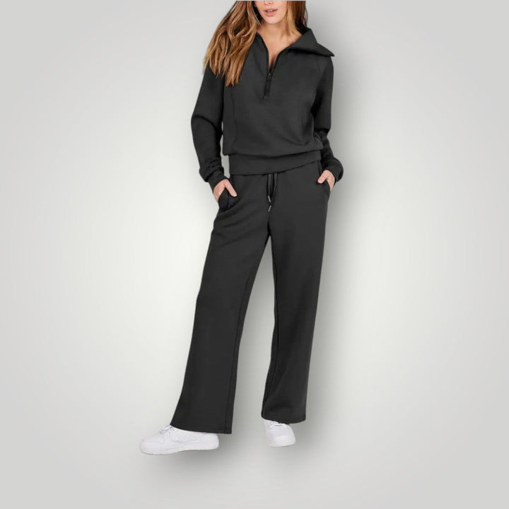 Lilou | Women's Loungewear Set Half-Zip Sweatshirt & Wide-Leg Pants