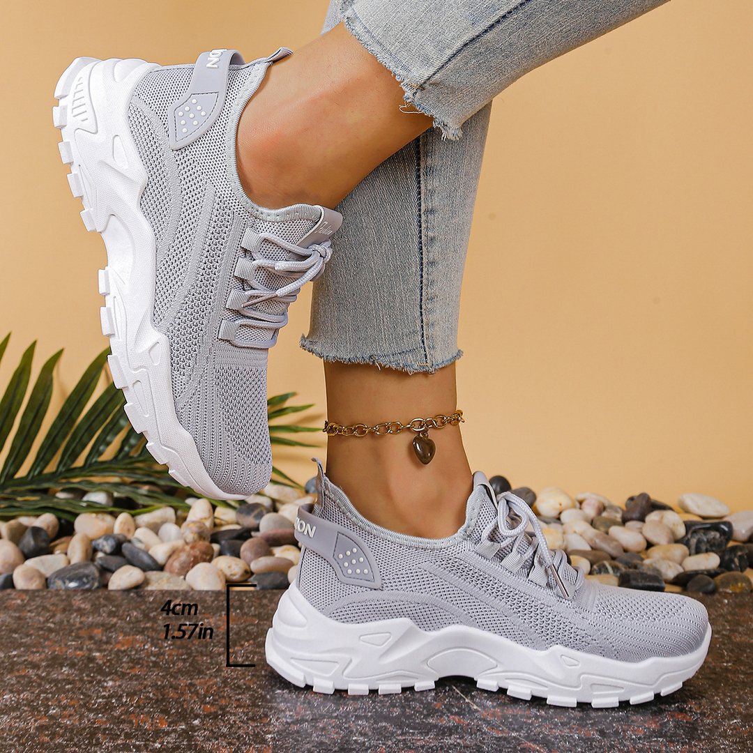 Aura | Women's Knit Mesh Lace-Up Chunky Sole Trainers