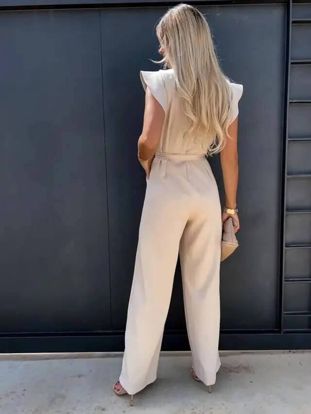 Florentine | Women's Ruffle Sleeve Wide-Leg Jumpsuit Belted Formal Playsuit