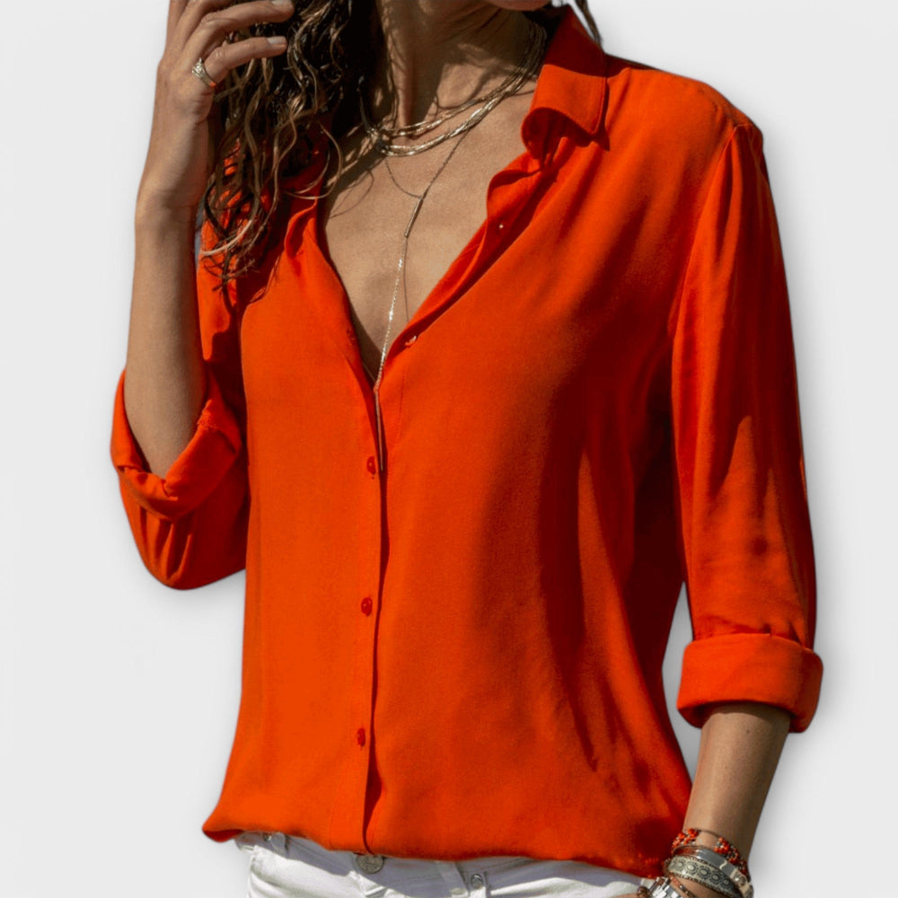 Adela | Women's Collared Long Sleeve Button Down Blouse - White - Image 2