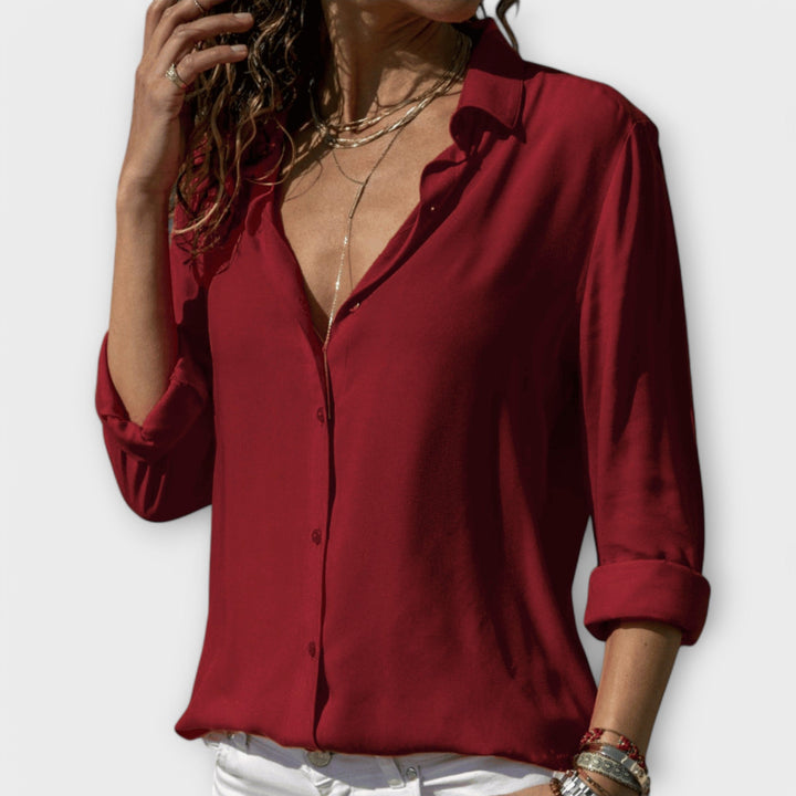 Adela | Women's Collared Long Sleeve Button Down Blouse - White - Image 4