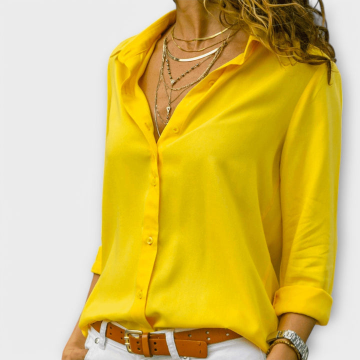 Adela | Women's Collared Long Sleeve Button Down Blouse - White - Image 5