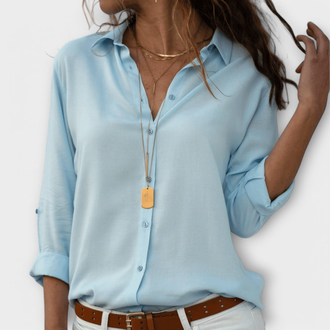 Adela | Women's Collared Long Sleeve Button Down Blouse - White - Image 6