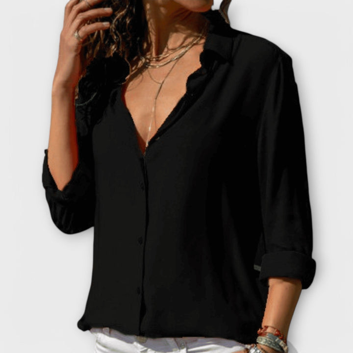 Adela | Women's Collared Long Sleeve Button Down Blouse - White - Image 7