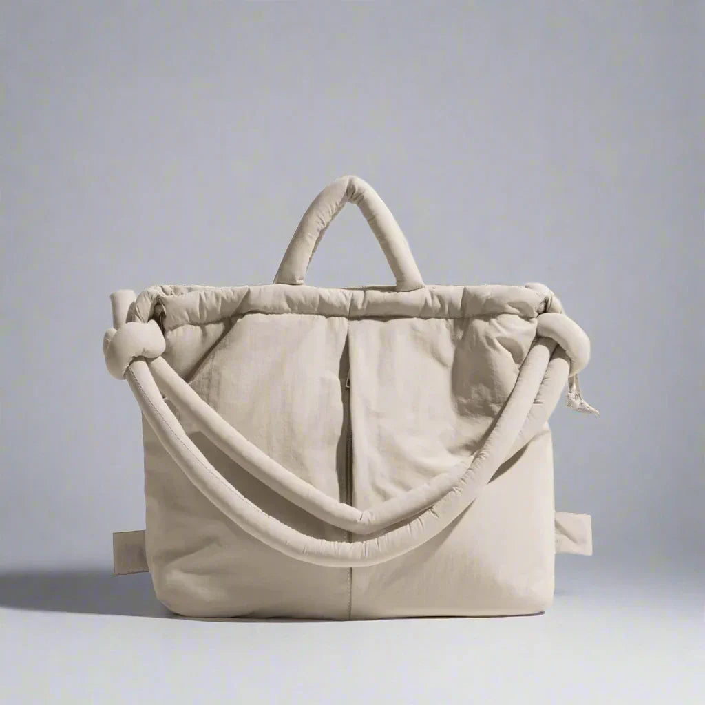 Adeline | Women's Quilted Puffer Handbag - Beige - Image 1