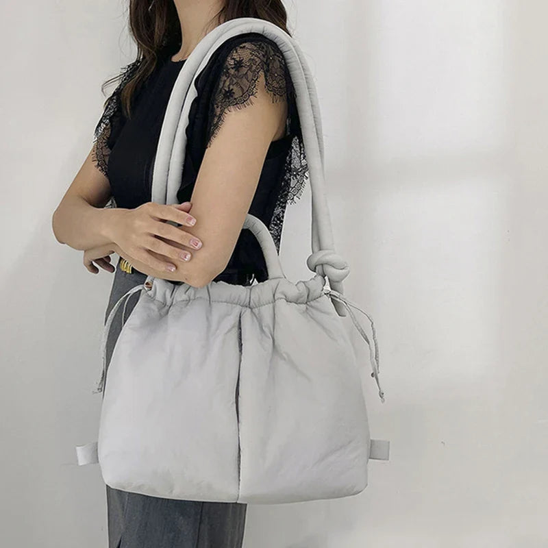 Adeline | Women's Quilted Puffer Handbag - Beige - Image 3
