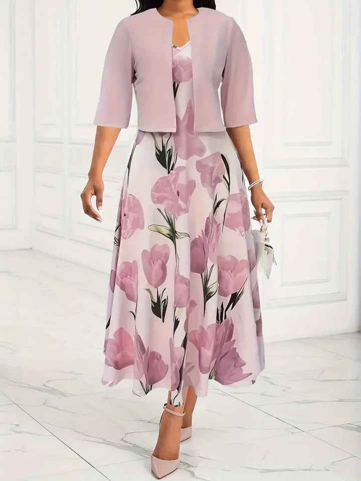 Adrianna | Women's Floral Maxi Dress Set with Cardigan - Floral - Image 1