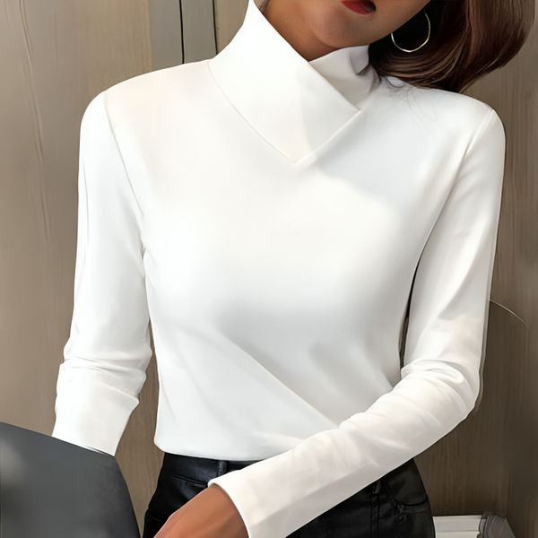 Adrienne | Women's Mock Turtleneck Long Sleeve Top - White - Image 1