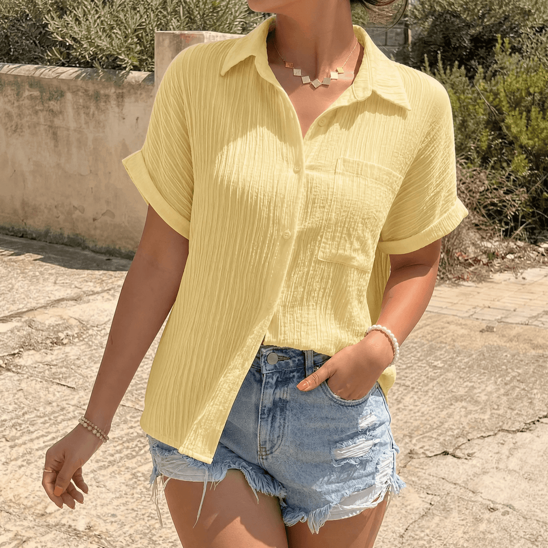 Aldara | Women's Relaxed Fit Crinkle Button-Down Blouse - White - Image 14