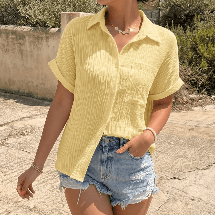 Aldara | Women's Relaxed Fit Crinkle Button-Down Blouse - White - Image 14