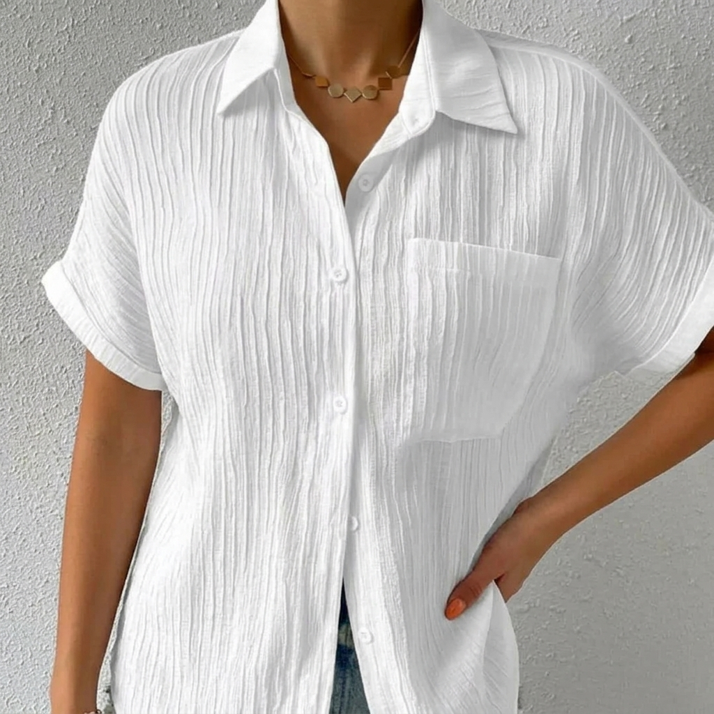 Aldara | Women's Relaxed Fit Crinkle Button-Down Blouse - White - Image 5