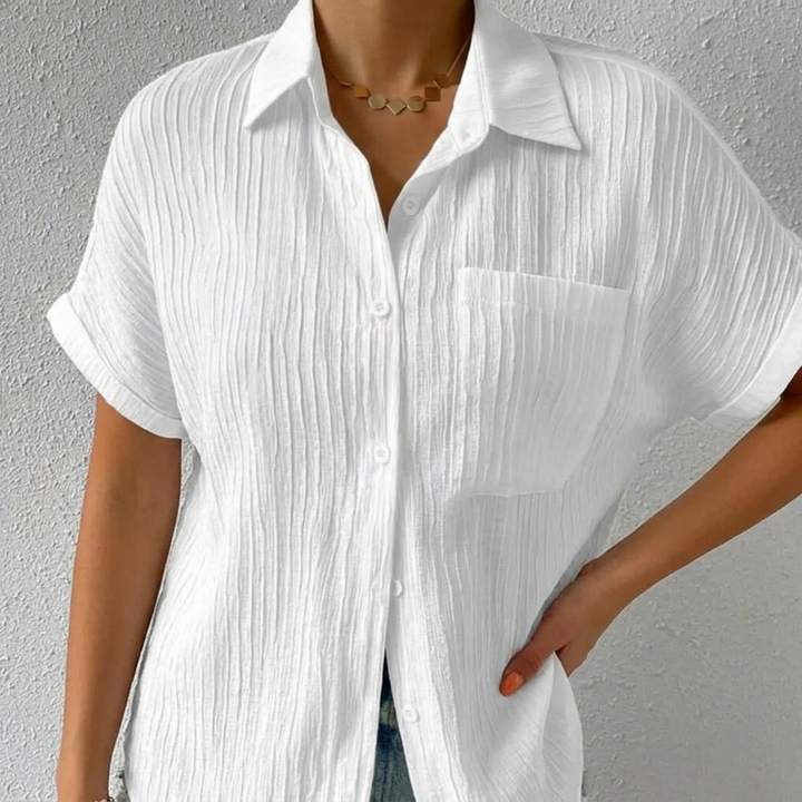 Aldara | Women's Relaxed Fit Crinkle Button-Down Blouse - White - Image 5