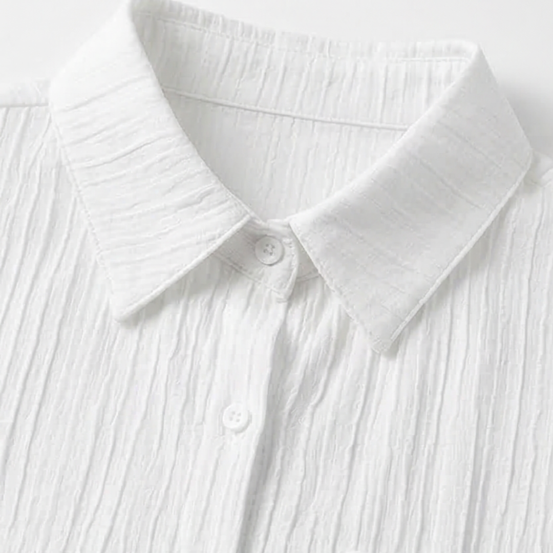 Aldara | Women's Relaxed Fit Crinkle Button-Down Blouse - White - Image 7